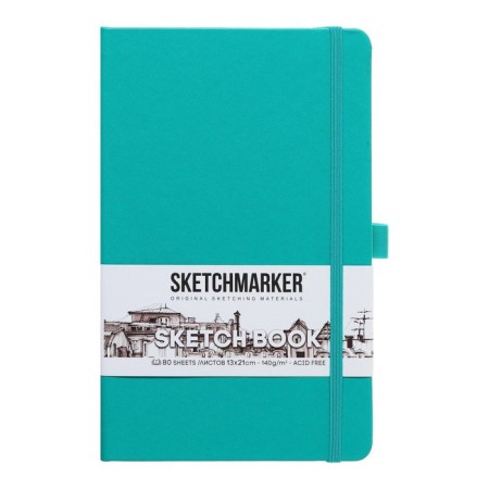 Sketchmarker sketchbook, 130 x 210 mm, 80 sheets, solid -leather cover, emerald, block 140 g/m2-1