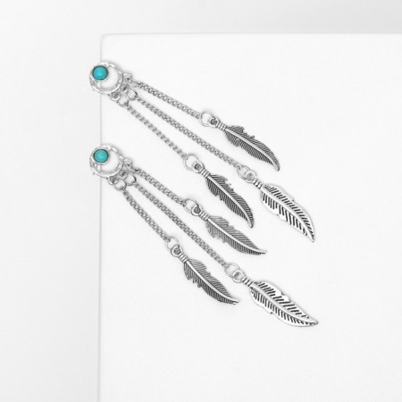Earrings "feathers" turquoise, blue color in silver