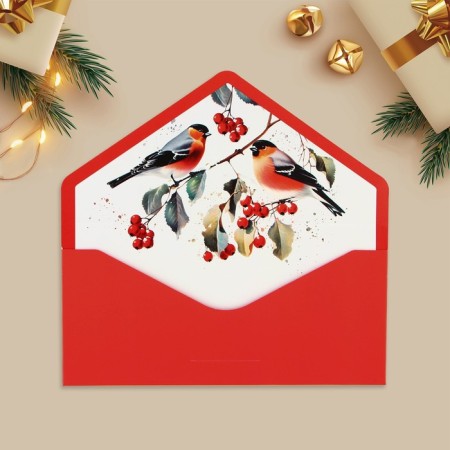 Gift envelope "New Year's Miracles", bullfinches, soft vague, embossing, 19 x 9.2 cm, New Year-4