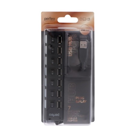 USB bias (Hub) Perfeo H033, 7 ports, USB 2.0, black-3