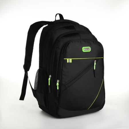 Youth backpack from textiles on lightning, 5 pockets, black/green color-2
