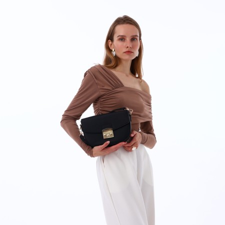 Women's bag on the valve, Textura, small size, black color