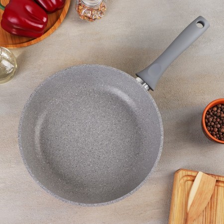 Pan with a handle, anti -stick coating, d = 26 cm, h = 60 mm, color is light marble-1