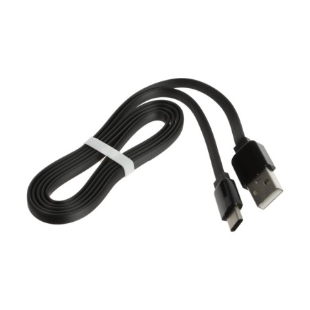 Type -C cable - usb, 2.4 a, 1 m, charging + data transfer, flat, package, black