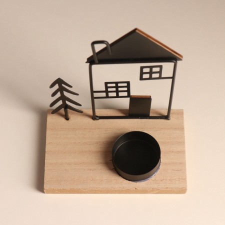 Summary metal, wood on 1 candle "Christmas tree at the house with a pipe" d = 4 cm 7.5x12x15.5 cm-5