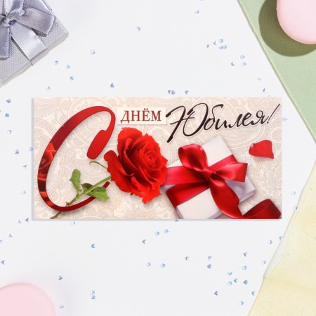 Money envelope "Happy anniversary!" rose, gift, 8.3x16.7 cm-1