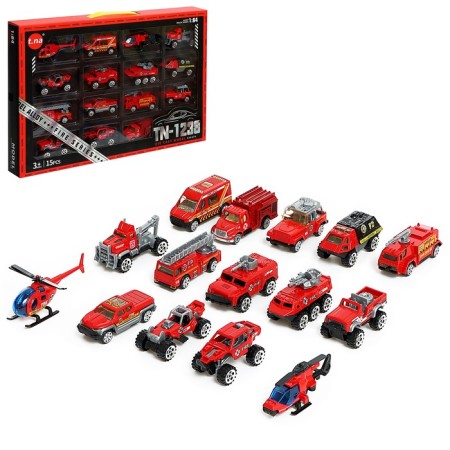 Set of metal machines "Fire Service", in the set 15 pcs