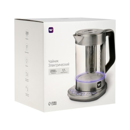 Electric kettle Windigo LSK-1807, glass, 1.7 l, 2200 watts, adjustment t °-10