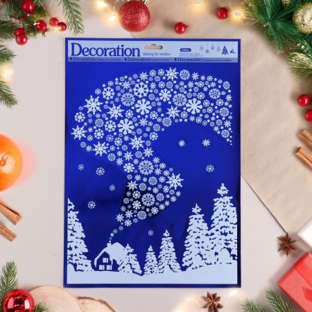 Stickers on the windows "New Year" forest, smoke, 38x30 cm