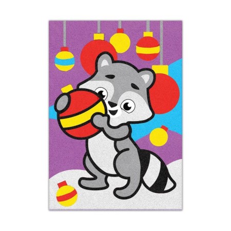 New Year's fresco "New Year! Raccoon with a toy "-1