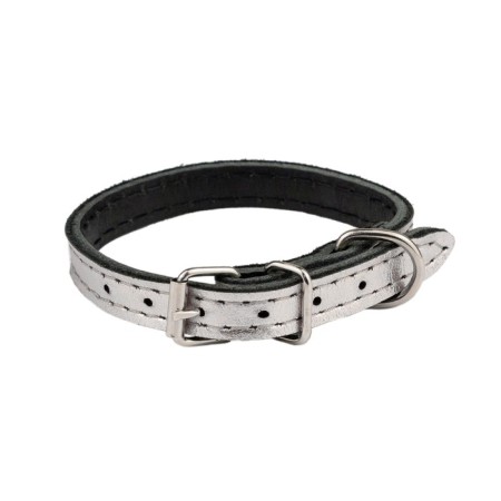 The collar is two-layer leather, width 1 cm, Osh 19-25 cm, silver