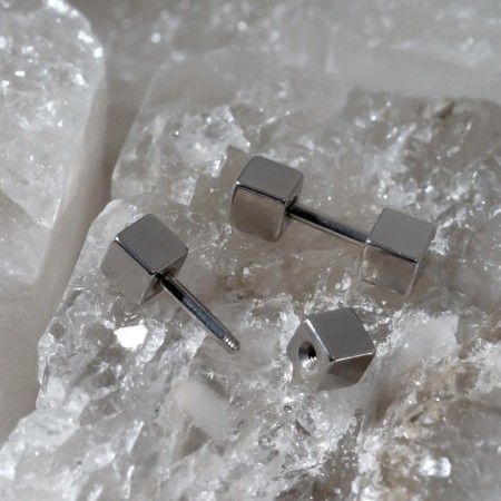 Universal “cubes” piercing, set 2 pcs., L = 9 mm, silver color-2