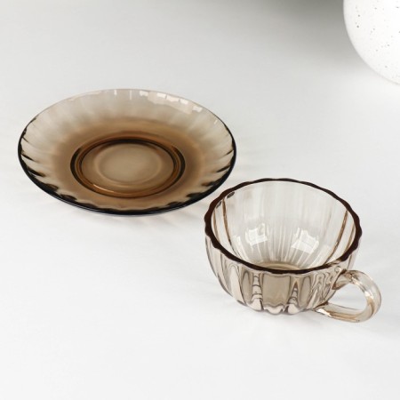 Tea steam glass "Smoke", 2 items: a cup 200 ml, a saucer-1