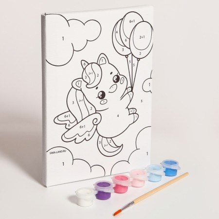 Picture on numbers for children "Unicorn with balls", 21 x 15 cm-1