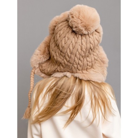 Children's knitted hat with fur, size 52, beige color-2