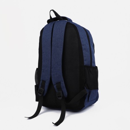 A backpack with a zipper, 2 external pockets, blue color-3