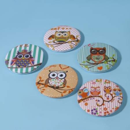 Folding mirror "Owls", D 7.5 cm, MIX drawing-4