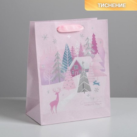 Package Craft vertical “House on the edge”, MS 18 x 23 x 10 cm, New Year-1