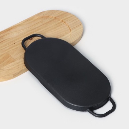 Grill pan, 37 × 16.5 cm, with handles, on a wooden stand-5