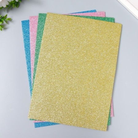 Soft color plastic with A4 sparkles, set 4 pcs