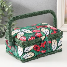 Poinsettia on green needlework box 18x12x9.5 cm
