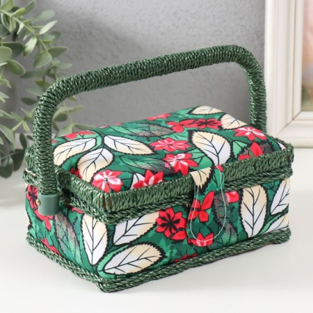 Poinsettia on green needlework box 18x12x9.5 cm