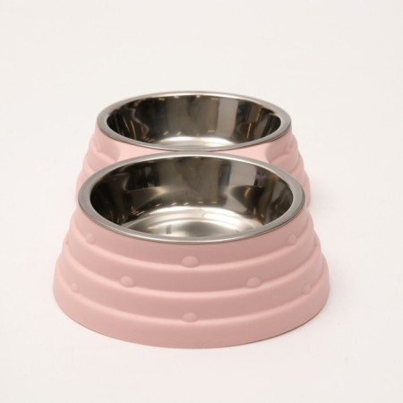 Metal dual bowl on a plastic base 2 x 160 ml, 25 x 14 x 5 cm, pink-5