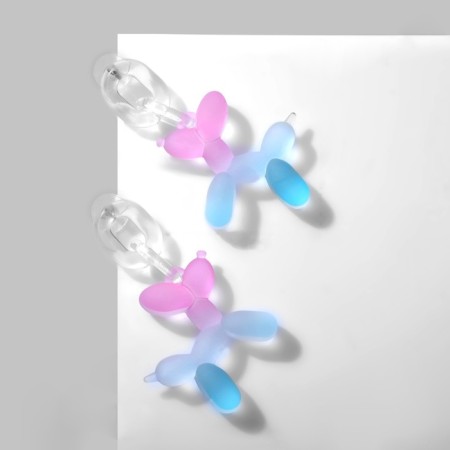 Earrings Plastic "Dog" from a balloon, color pink-blue-3