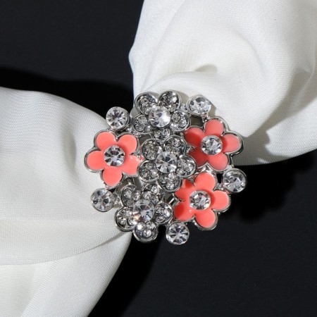 Ring for the “Bouquet” scarf from mini-flowers, white-pink color in silver