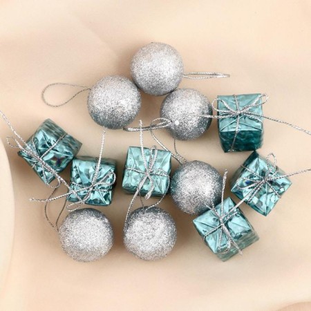 A set of jewelry plastic 12 pcs "Christmas tree" (6 balls, 6 gifts) mix-1