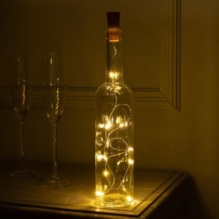 Garland "thread" 1 m dew with a cork, IP20, silver thread, 10 LED, glow warm white, lr44x3