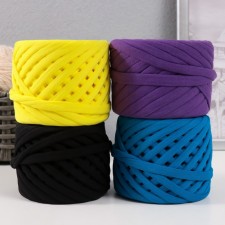 Knitted yarn set No. 6, 4x30 m/100 g, width 7-9 mm (black, blue, yellow, purple)