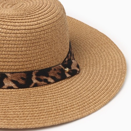 Women's hat with a leopard strap minaku brown color, river 58-2