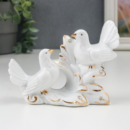 Souvenir Ceramics "White pigeons on a fluffy branch" Rhinestones 10x5.3x13 cm