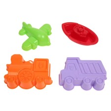 Set No. 258, 4 molds: dump truck, steam locomotive, plane, boat 