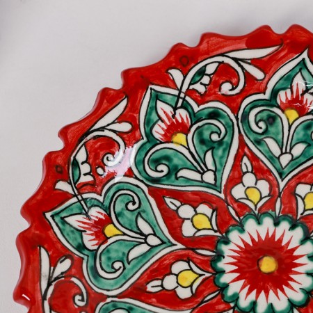Plate of the Rishtan ceramics "Patterns", Red, 17 cm, corrugated-2