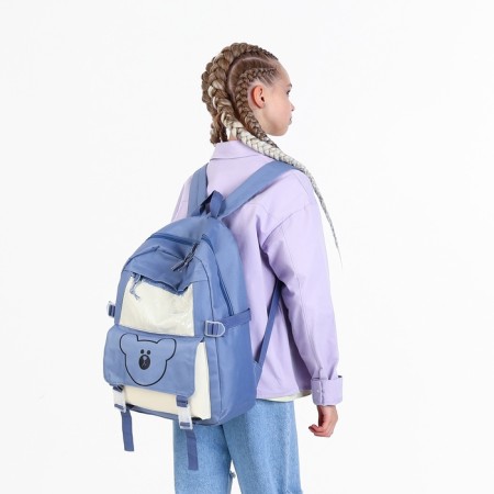 School set. A backpack with a zipper, core, bag, pencil case, bag for coins, blue color-3