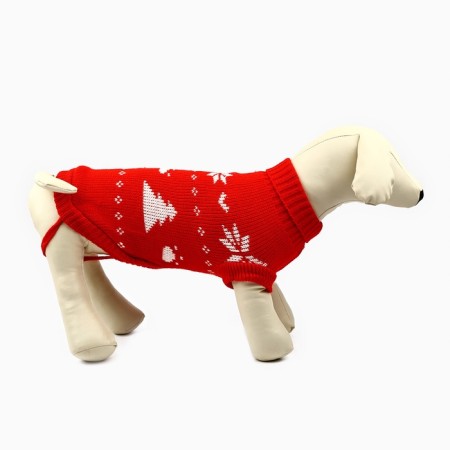 Clothing for dogs. Knitted sweater with "New Year" ornament, red, size XL-2