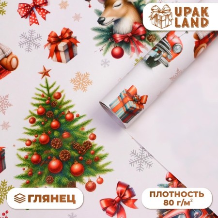 New Year's Paper "Snowman in a hat", gloss, 1 sheet, 80 g/m2, 70 x 100 cm