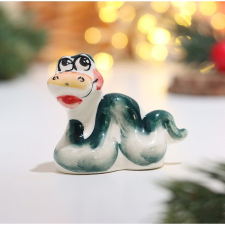 New Year. Souvenir "Snake Vanya", ceramics, gzhel, green 4.5 × 5.5 cm