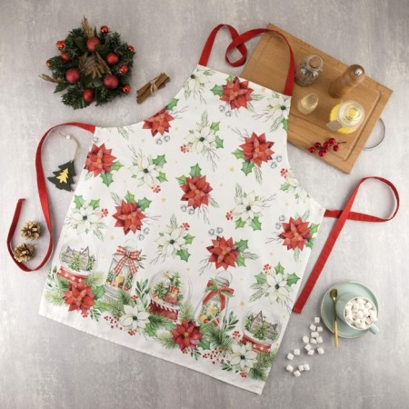Apron "Ethel" Christmas Red Flowers 60x70cm, 100% HL, sarzha 190 g/m2-3