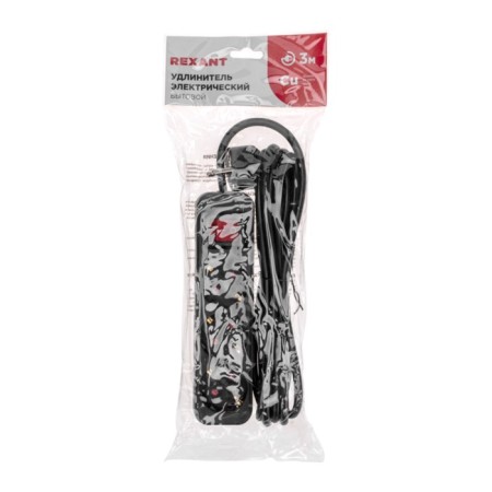 Extension cord Standard 3 Nests, 3m, 3x1.0mm², s/h, with a switch, black rexant-5