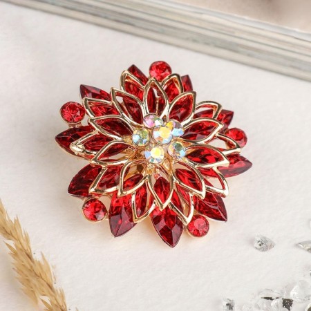 Brooch "Flower" chrysanthemum, red color in gold-2