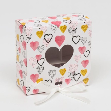 Gift box team with the window "Multi -colored hearts", 11.5 x 11.5 x 5 cm