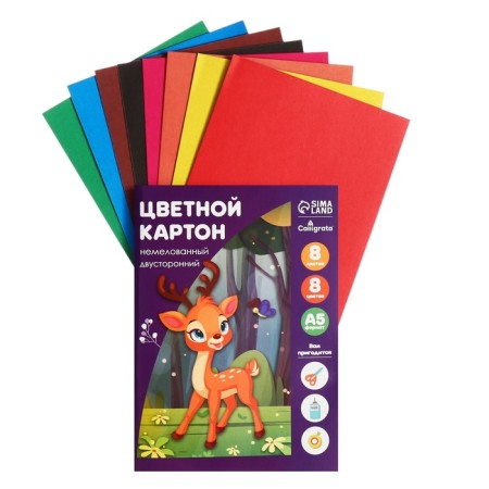 Cardboard of color two -sided A5, 8 sheets, 8 colors "Olena", non -220 g/m2, in the folder-1