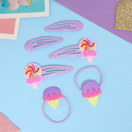 Shirley hair set (2 gum 5 cm, 4 invisible 5.5 cm) horn, lilac-1
