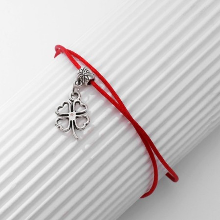 Bracelet-reinforcing "red thread" for luck, clover contour, silver color, 23 cm-2