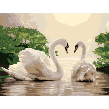 Picture on numbers on a canvas with a subframe "Swans on a quiet pond", 40 x 30 cm-1