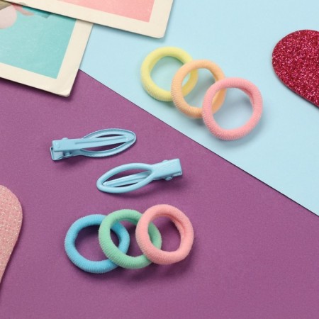 Caramel hair set (10 elastic bands 1.5 cm, 2 clamps 3 cm) fish, blue-2