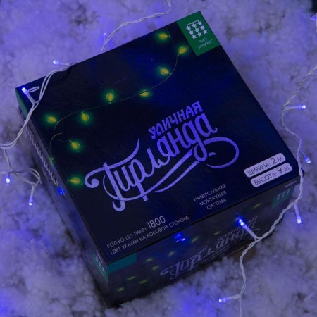 Garland "Curtain" 2 × 9 m, IP44, UMS, white thread, 1800 LED, glow blue, 220 V-8